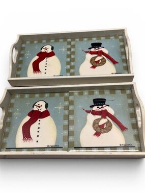 2  1999 Nantucket Home Festive Snowman Serving Tray Set - 9”x4.5”